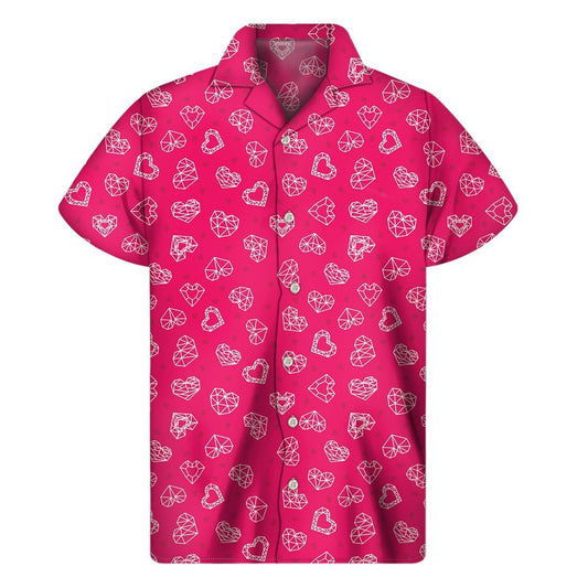 Valentines Day Geometric Heart Print Mens Short Sleeve Shirt Hawaiian