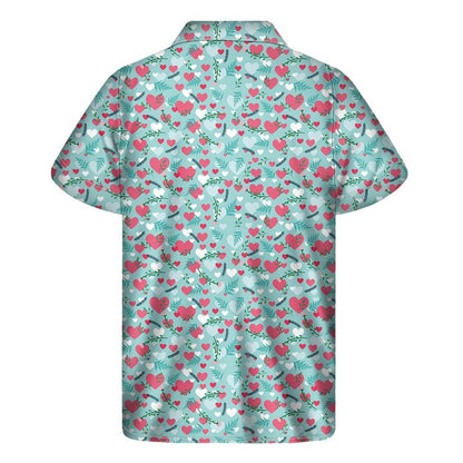 Valentines Day Heart And Flower Print Mens Short Sleeve Shirt Hawaiian