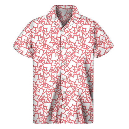 Valentines Day Heart Pattern Print Mens Short Sleeve Shirt Hawaiian