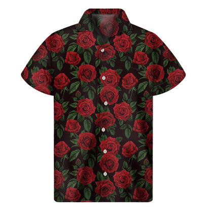 Valentines Day Rose Pattern Print Mens Short Sleeve Shirt Hawaiian