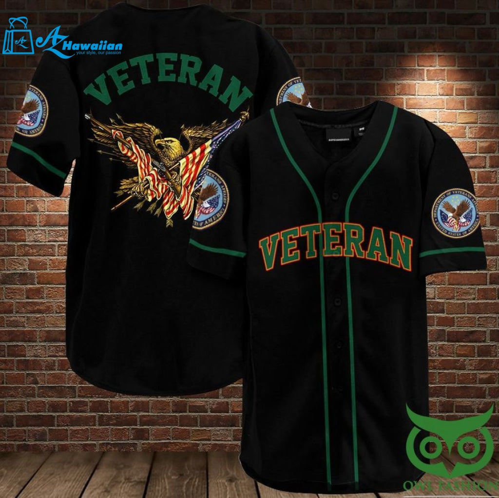 VETERAN Eagle Black and Green Eagle Baseball Jersey Shirt