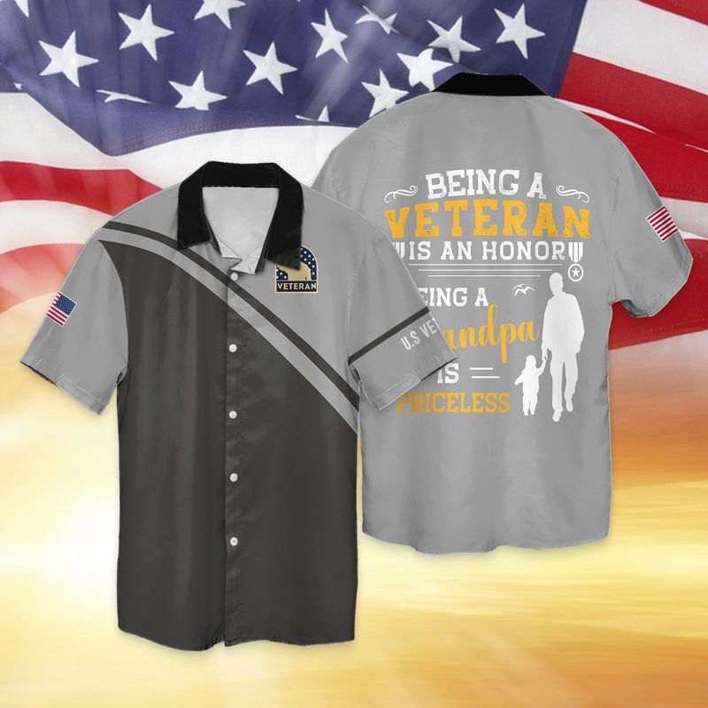 Veteran Grandpa Memorial Day Being A Veteran Being A Grandpa is Priceless For Men And Women Graphic Print Short Sleeve 