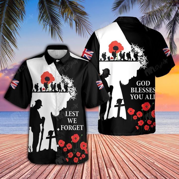 Veteran lest we forget cross god Hawaiian Graphic Print Short Sleeve Hawaiian Shirt