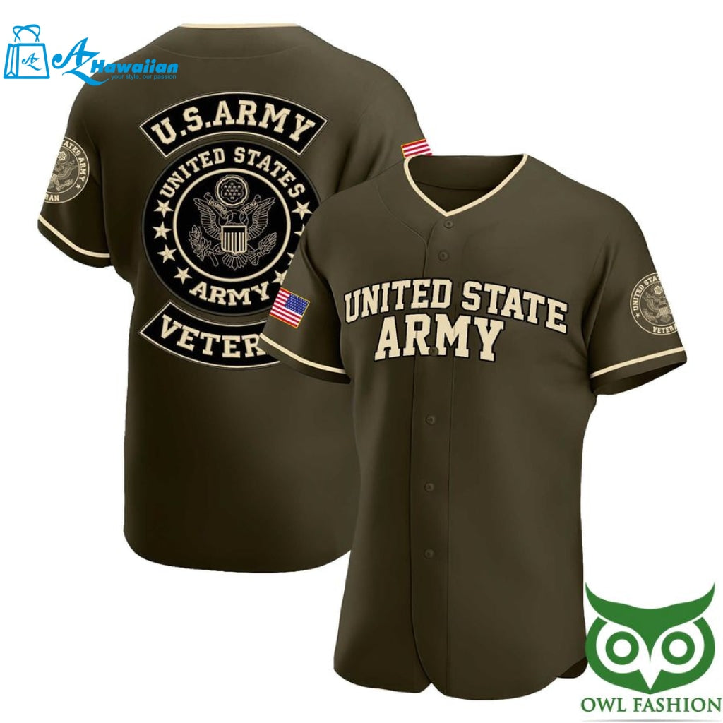 Veteran US Army Brown Baseball Jersey Shirt