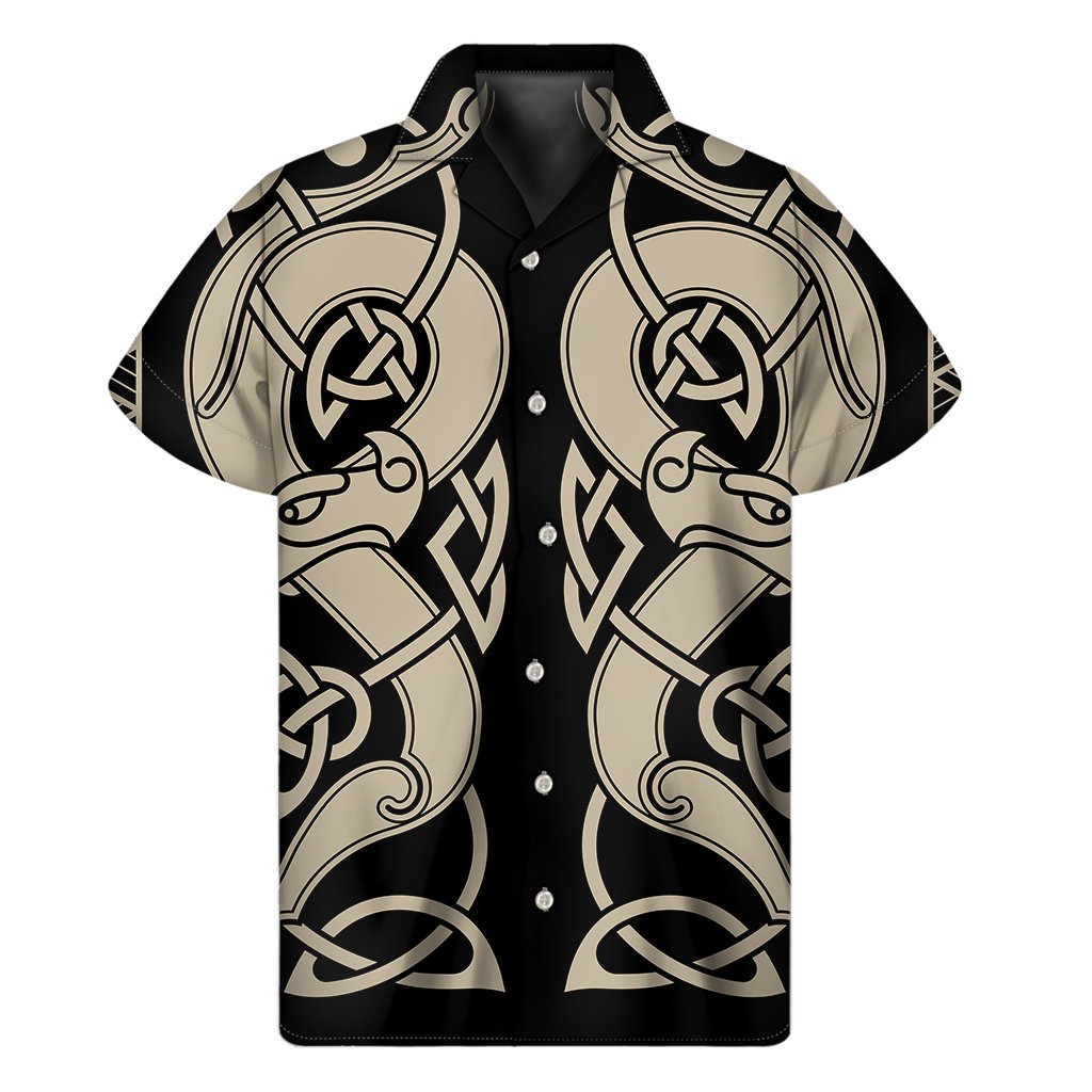 Viking Wolves Symbol Print Mens Short Sleeve Shirt Hawaiian