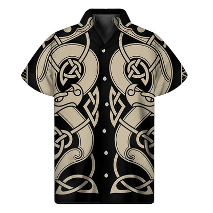 Viking Wolves Symbol Print Mens Short Sleeve Shirt Hawaiian