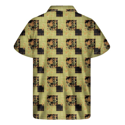 Vintage Flower Patchwork Pattern Print Mens Short Sleeve Shirt Hawaiian