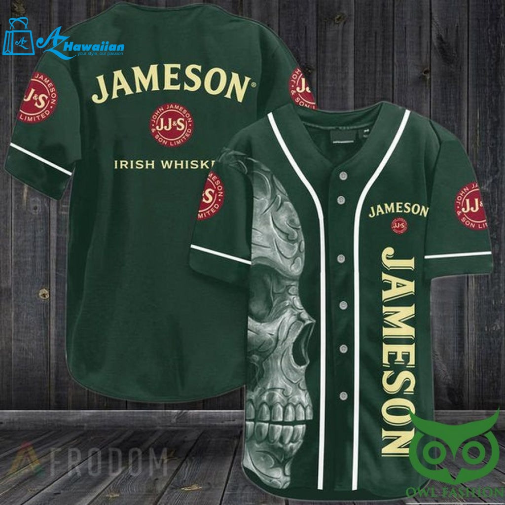 Vintage Green Skull Jameson Baseball Jersey