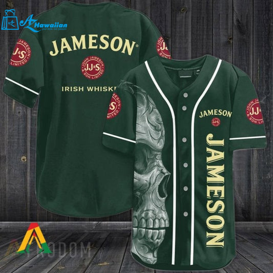 Vintage Green Skull Jameson Baseball Jersey