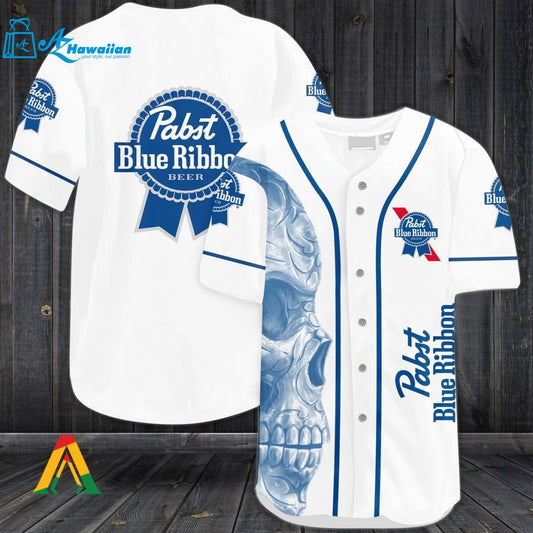 Vintage White Skull Pabst Blue Ribbon Baseball Jersey