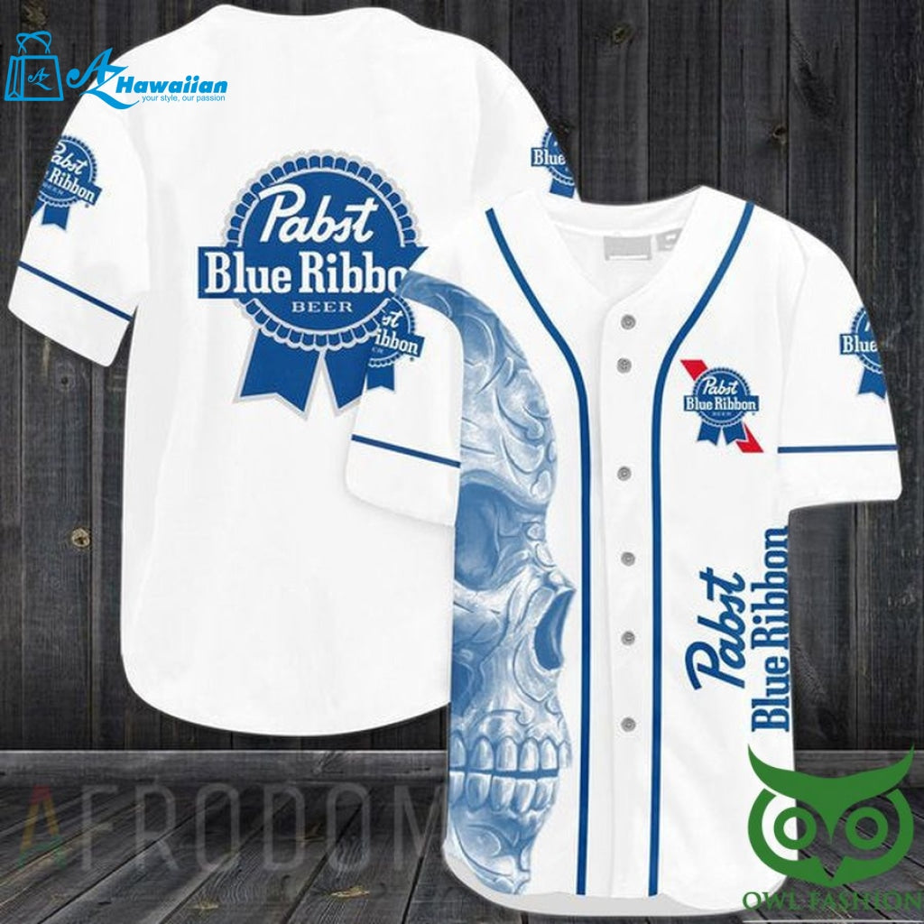 Vintage White Skull Pabst Blue Ribbon Baseball Jersey