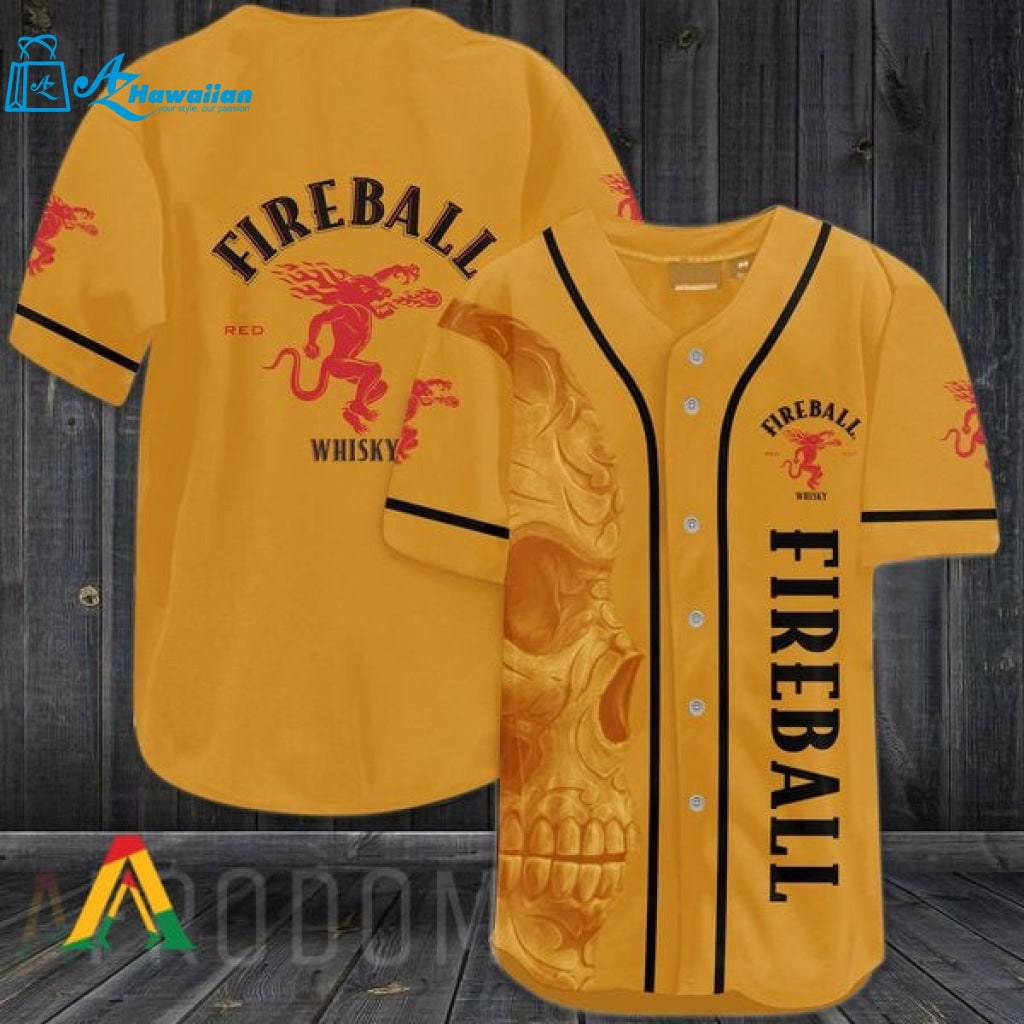 Vintage Yellow Skull Fireball Whiskey Baseball Jersey