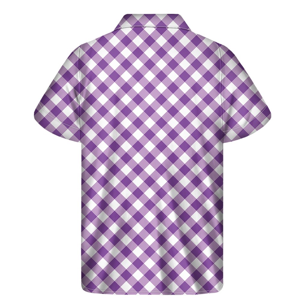 Violet And White Gingham Pattern Print Mens Short Sleeve Shirt Hawaiian