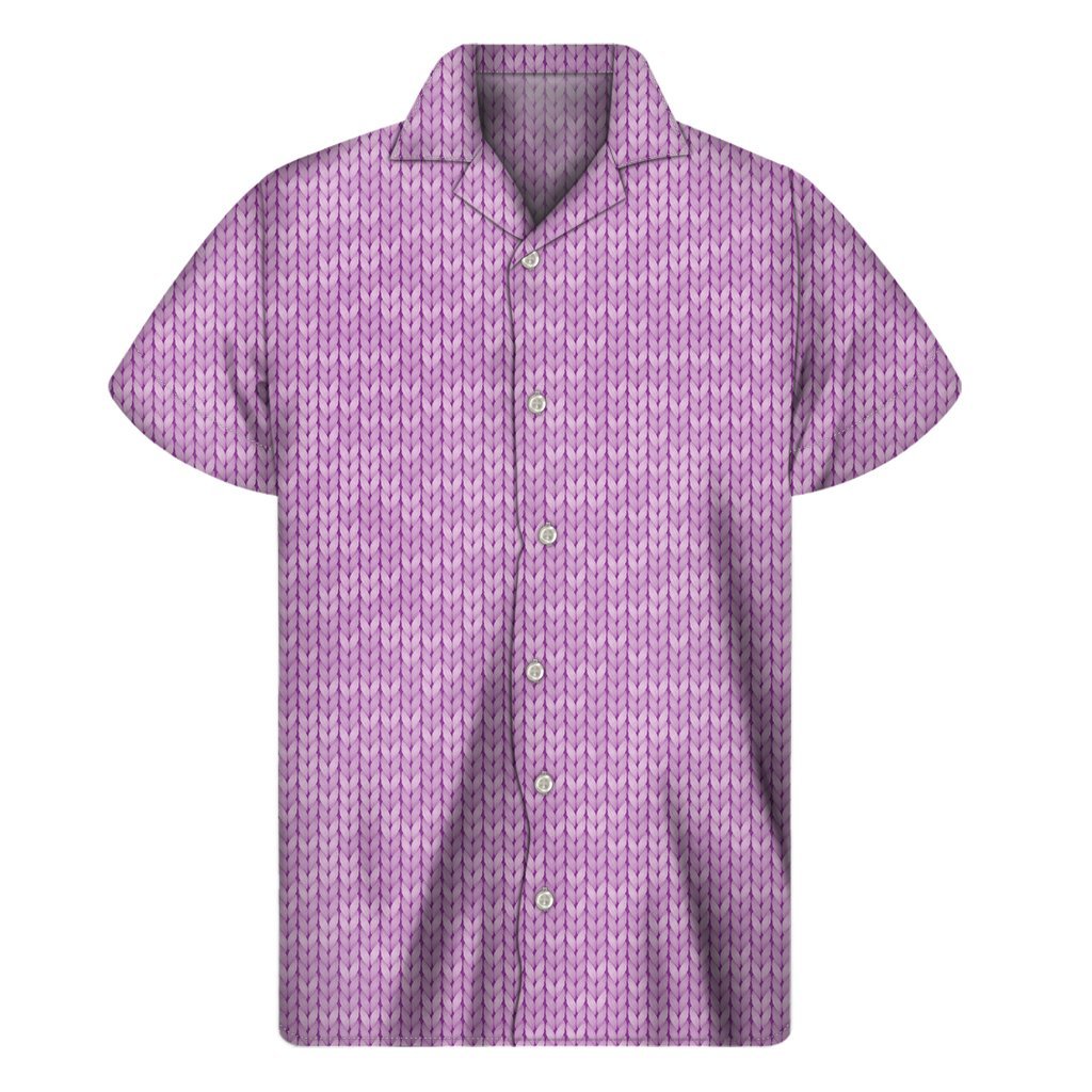 Violet Knitted Pattern Print Mens Short Sleeve Shirt Hawaiian