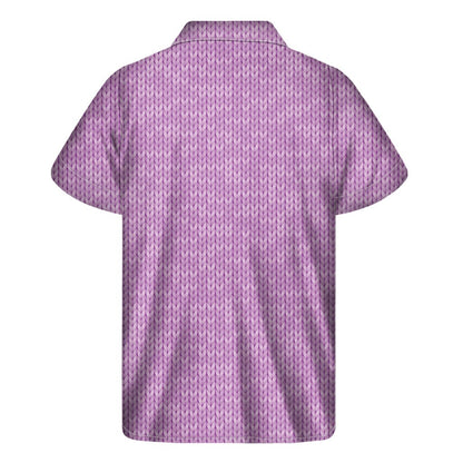 Violet Knitted Pattern Print Mens Short Sleeve Shirt Hawaiian