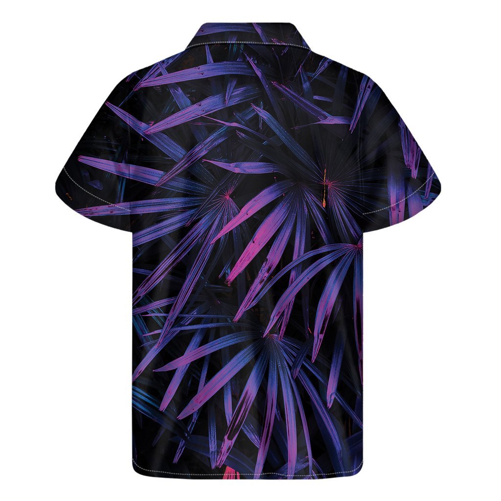 Violet Tropical Leaves Print Mens Short Sleeve Shirt Hawaiian