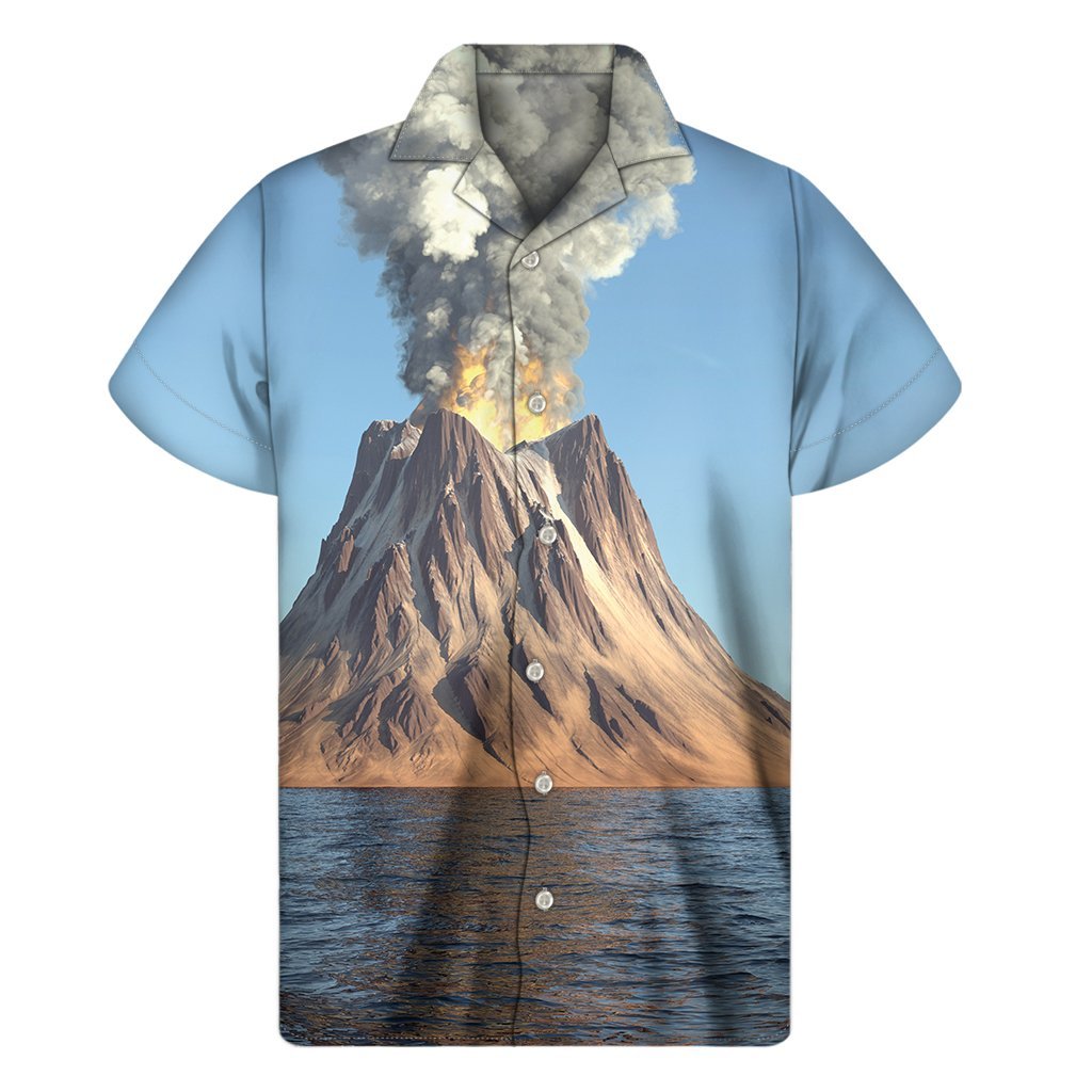 Volcanic Mountain Print Mens Short Sleeve Shirt Hawaiian