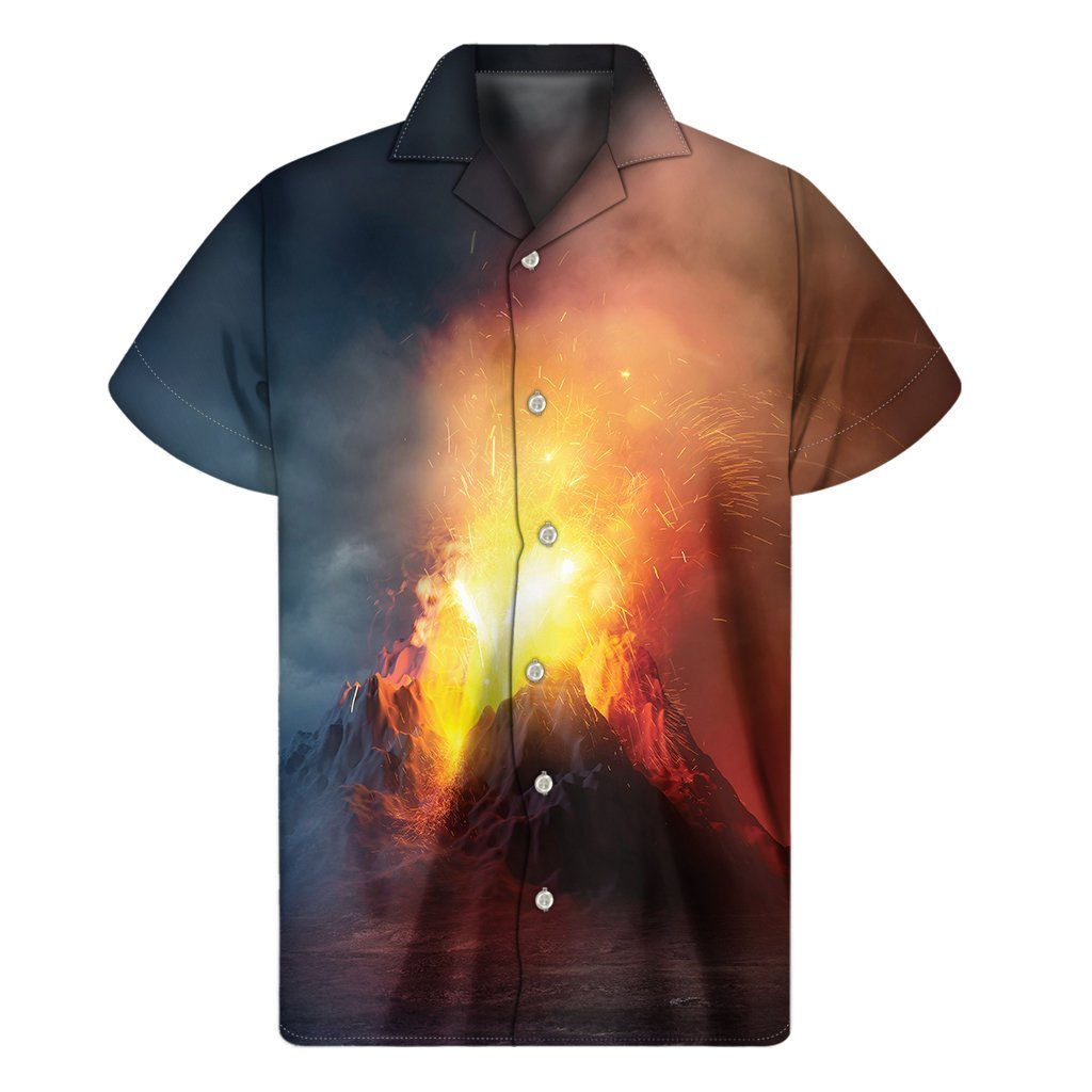 Volcano Eruption Print Mens Short Sleeve Shirt Hawaiian