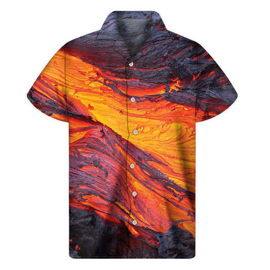 Volcano Lava Print Mens Short Sleeve Shirt Hawaiian