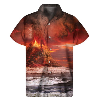 Volcano On The Sea Print Mens Short Sleeve Shirt Hawaiian