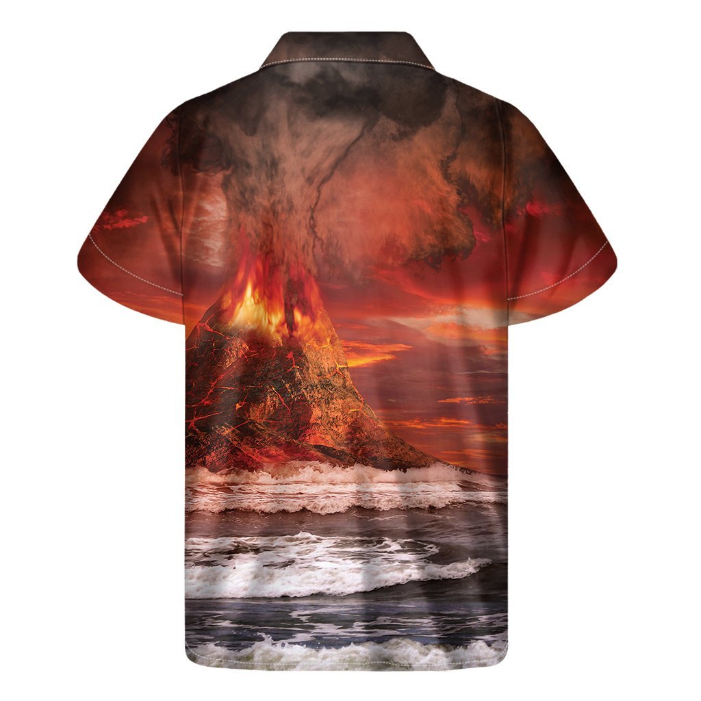 Volcano On The Sea Print Mens Short Sleeve Shirt Hawaiian