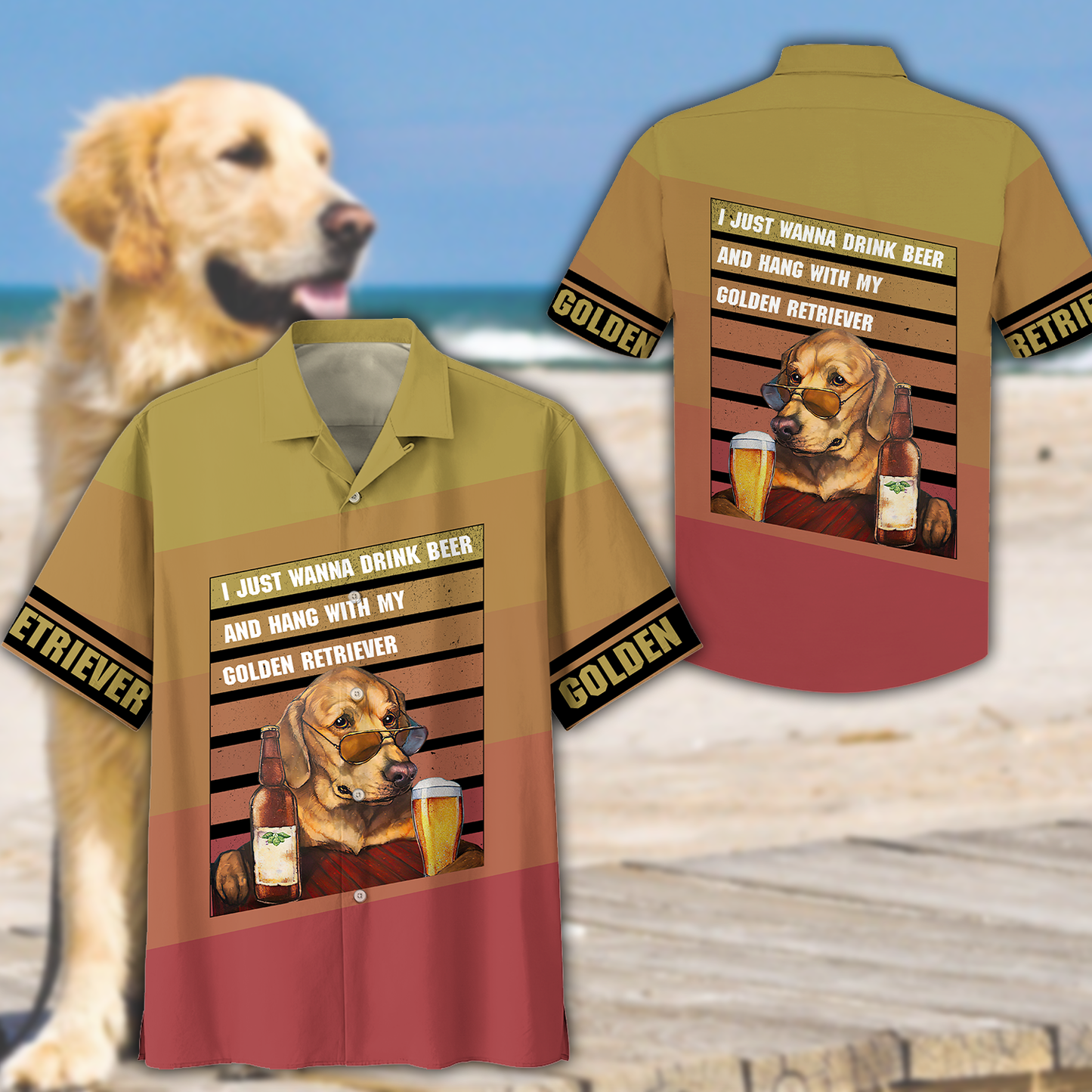 America - Beer & Golden Retriever Style Hawaii Shirt Hawaiian Shirt