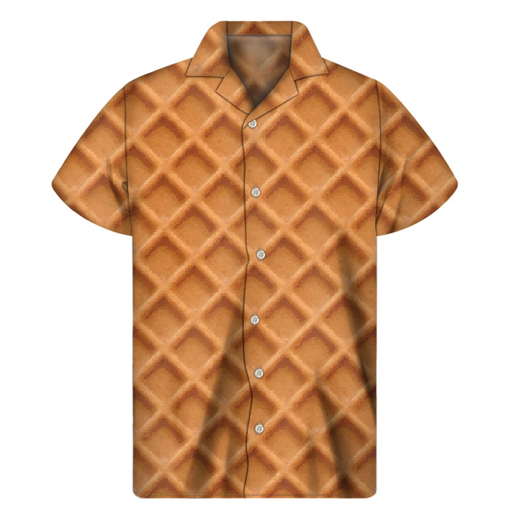 Waffle Pattern Print Mens Short Sleeve Shirt Hawaiian