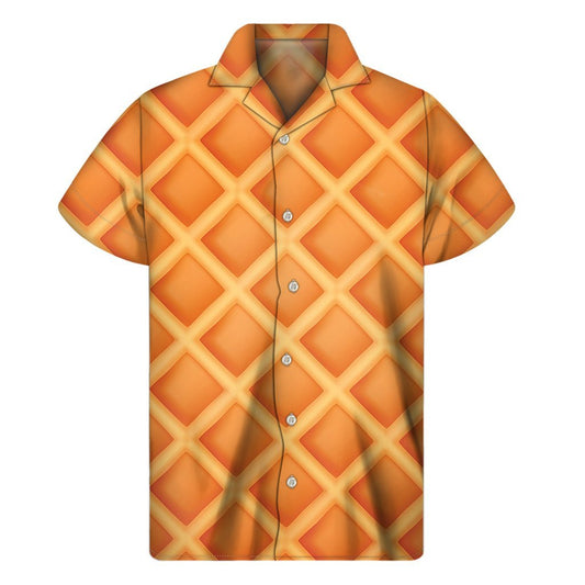 Waffle Texture Print Mens Short Sleeve Shirt Hawaiian