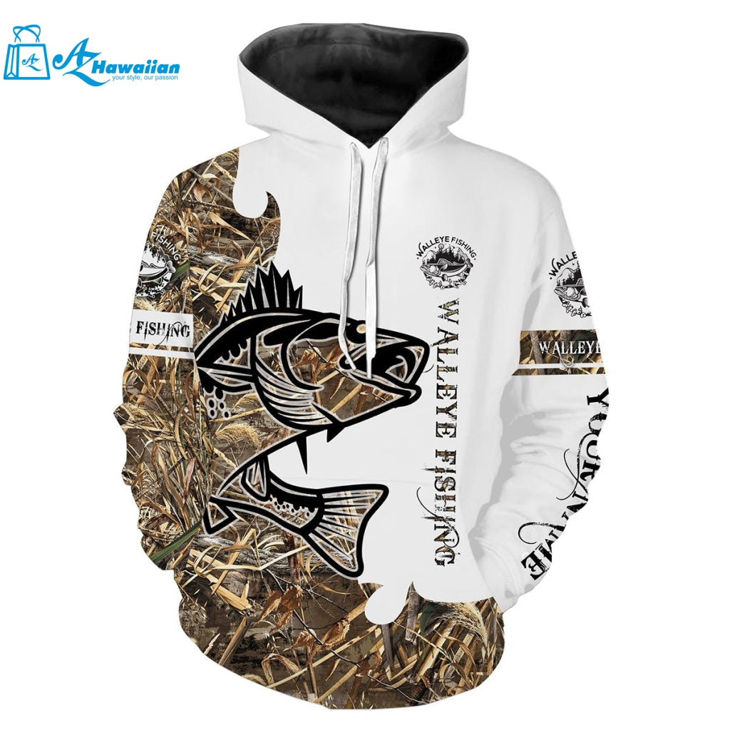 Walleye fishing tattoo Camo custom Name Hoodie - Personalized fishing gifts - SDF21 All-over Print Hoodie