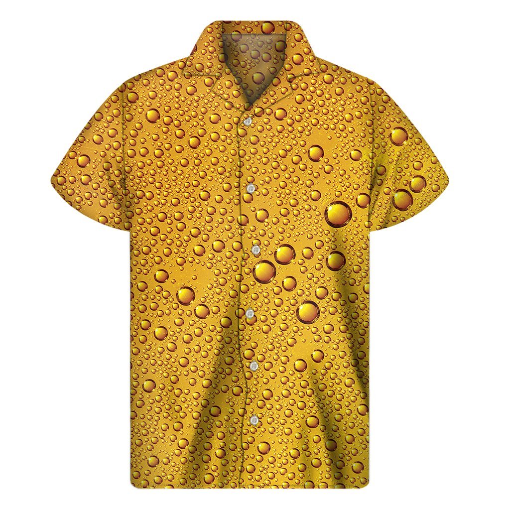 Water Drops On Beer Print Mens Short Sleeve Shirt Hawaiian