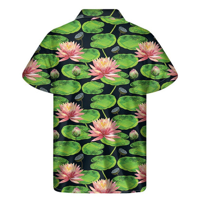 Water Lily Flower Pattern Print Mens Short Sleeve Shirt Hawaiian