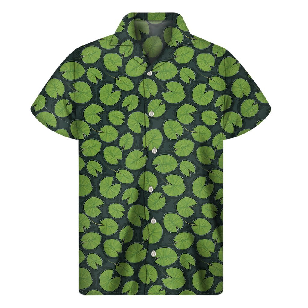 Water Lily Pads Pattern Print Mens Short Sleeve Shirt Hawaiian