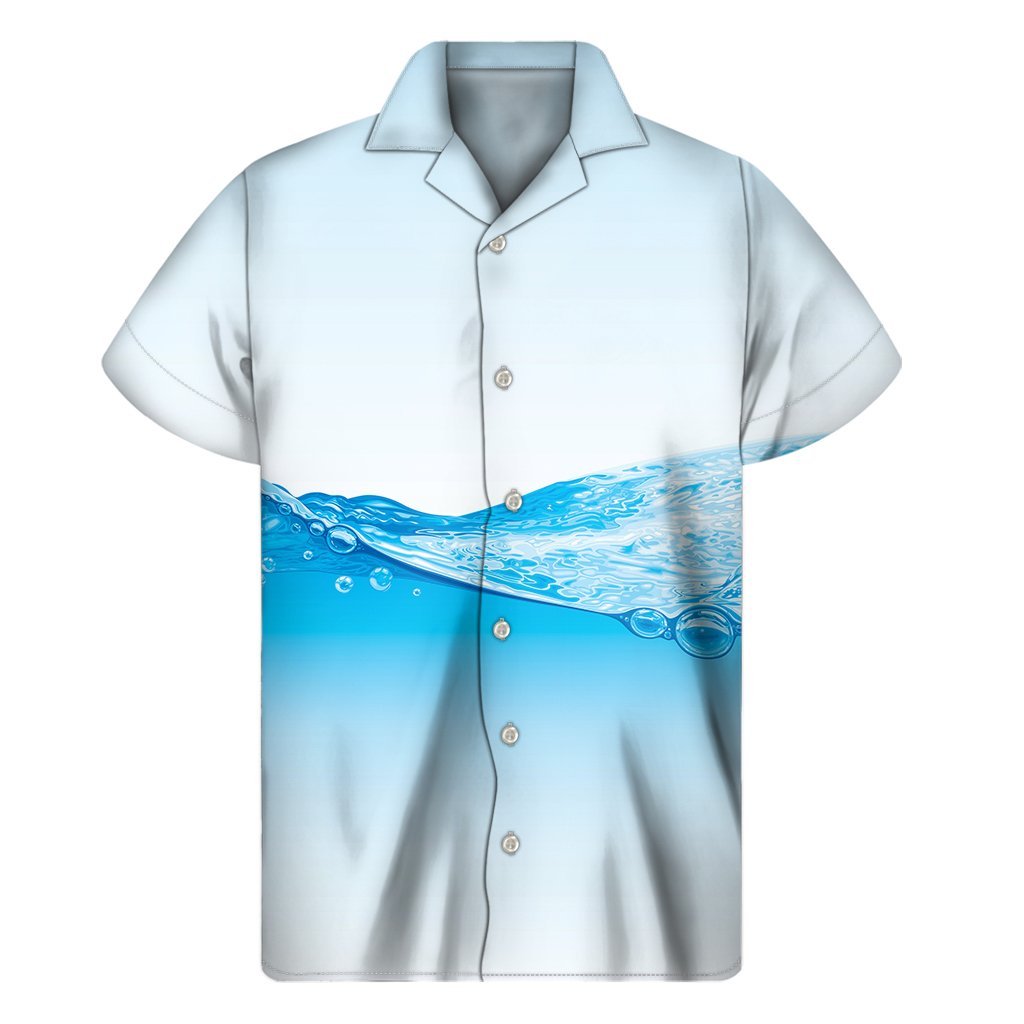 Water Wave Print Mens Short Sleeve Shirt Hawaiian