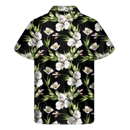 Watercolor Alstroemeria Pattern Print Mens Short Sleeve Shirt Hawaiian