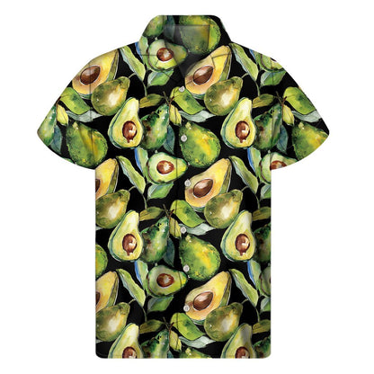 Watercolor Avocado Print Mens Short Sleeve Shirt Hawaiian