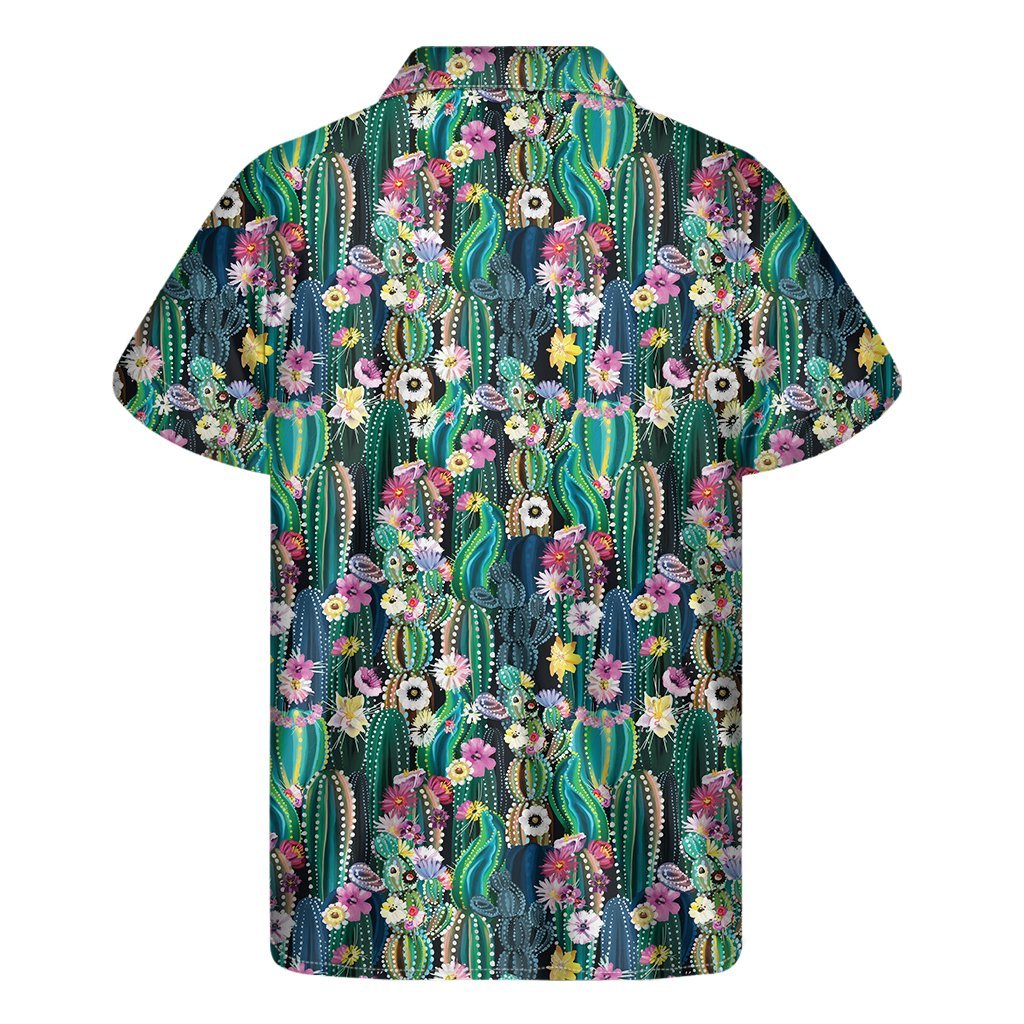 Watercolor Blooming Cactus Print Mens Short Sleeve Shirt Hawaiian