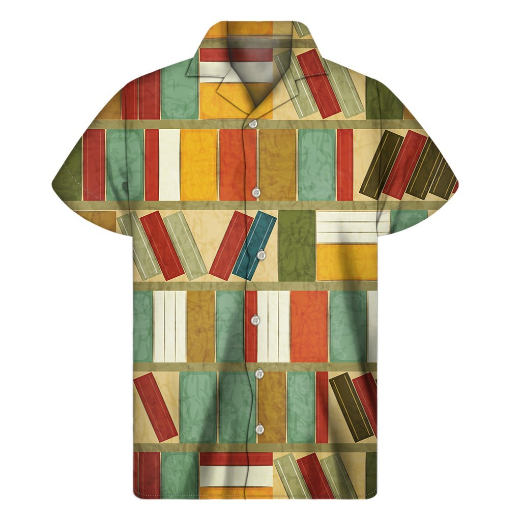 Watercolor Bookshelf Pattern Print Mens Short Sleeve Shirt Hawaiian