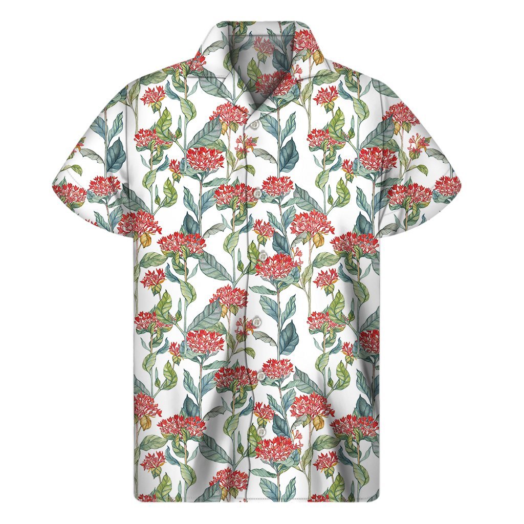 Watercolor Bouvardia Print Mens Short Sleeve Shirt Hawaiian