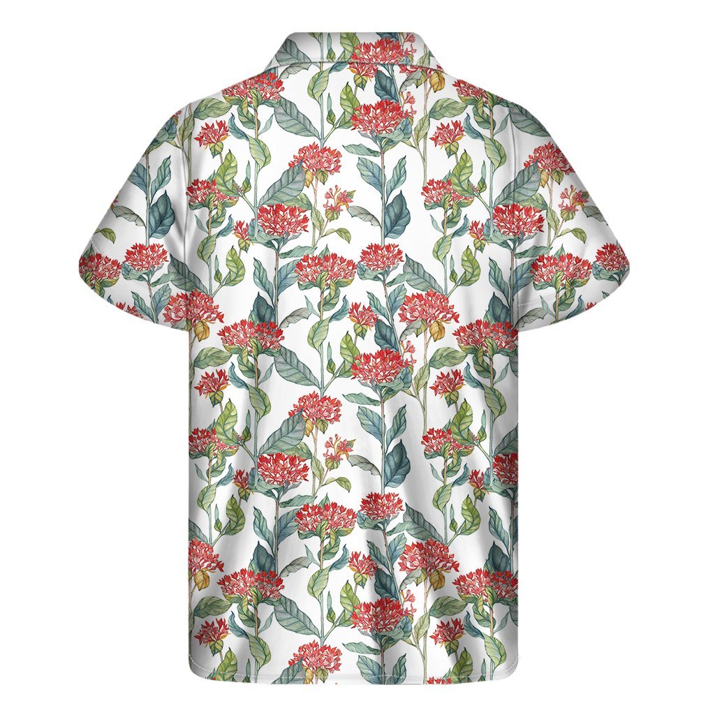 Watercolor Bouvardia Print Mens Short Sleeve Shirt Hawaiian