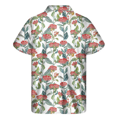 Watercolor Bouvardia Print Mens Short Sleeve Shirt Hawaiian