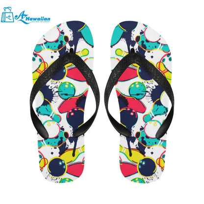 watercolor bowling ball pins Unisex Flip Flops