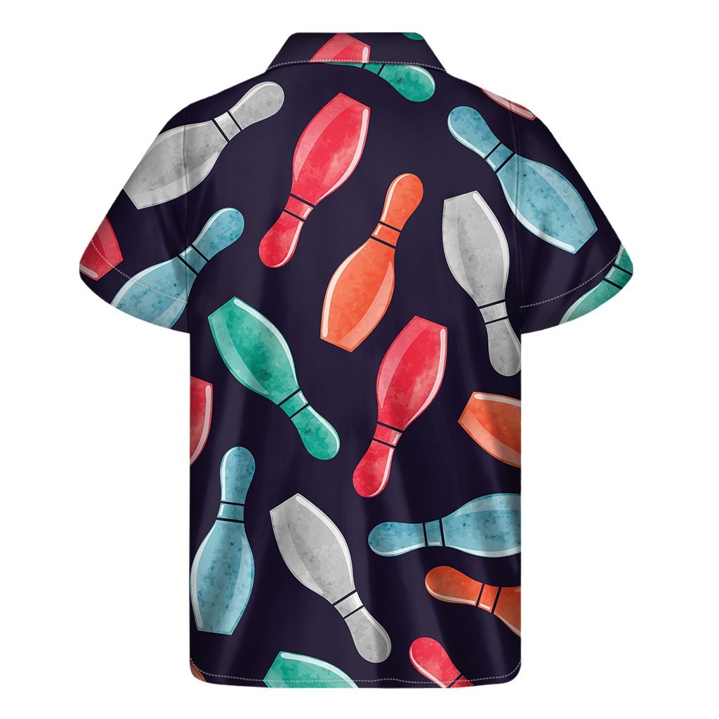 Watercolor Bowling Pins Pattern Print Mens Short Sleeve Shirt Hawaiian