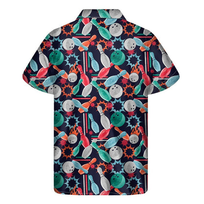 Watercolor Bowling Theme Pattern Print Mens Short Sleeve Shirt Hawaiian