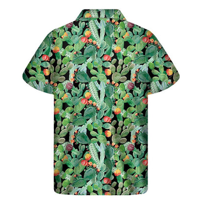 Watercolor Cactus Plant Print Mens Short Sleeve Shirt Hawaiian