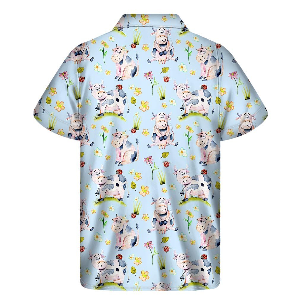 Watercolor Cartoon Cow Pattern Print Mens Short Sleeve Shirt Hawaiian