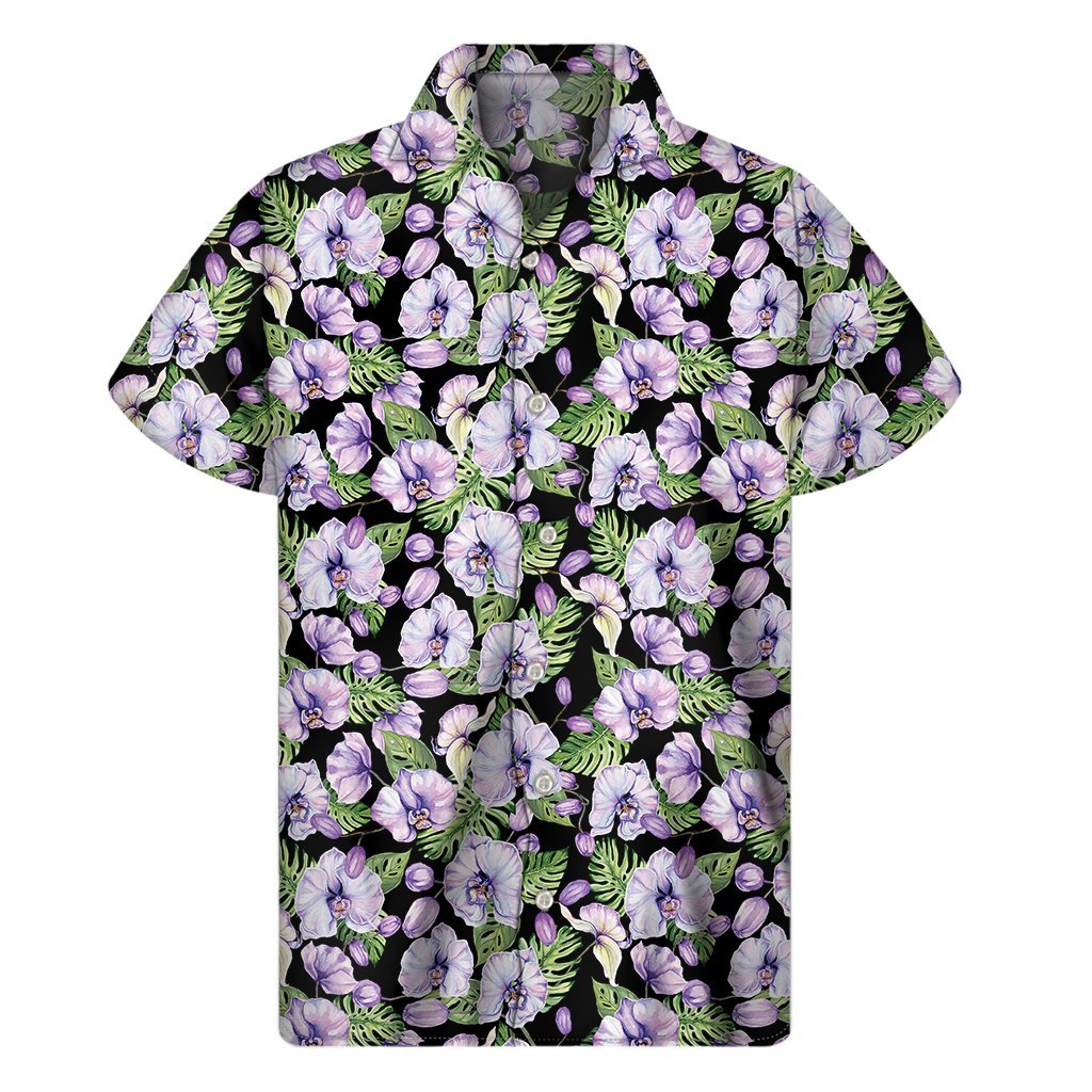 Watercolor Cattleya Pattern Print Mens Short Sleeve Shirt Hawaiian