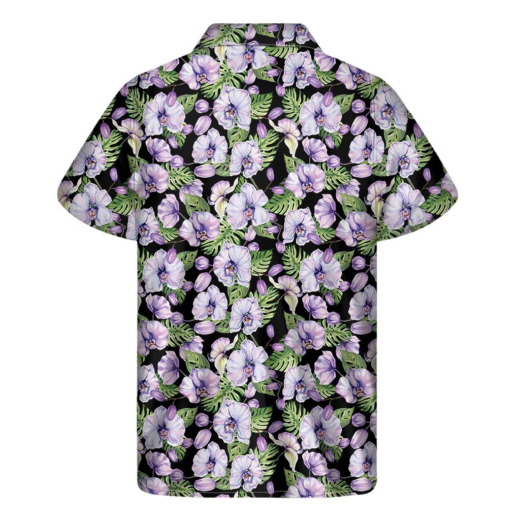 Watercolor Cattleya Pattern Print Mens Short Sleeve Shirt Hawaiian