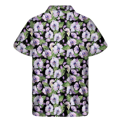 Watercolor Cattleya Pattern Print Mens Short Sleeve Shirt Hawaiian