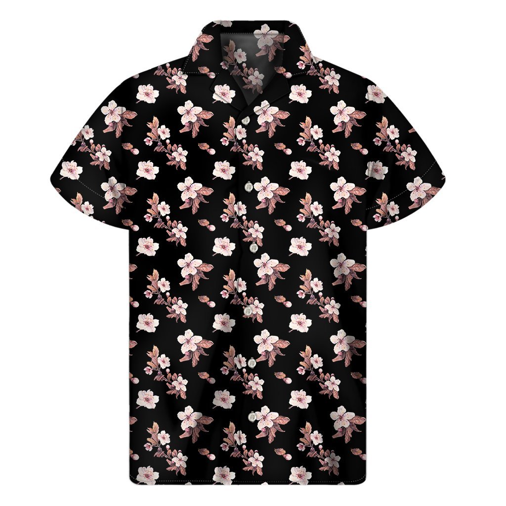 Watercolor Cherry Blossom Pattern Print Mens Short Sleeve Shirt Hawaiian