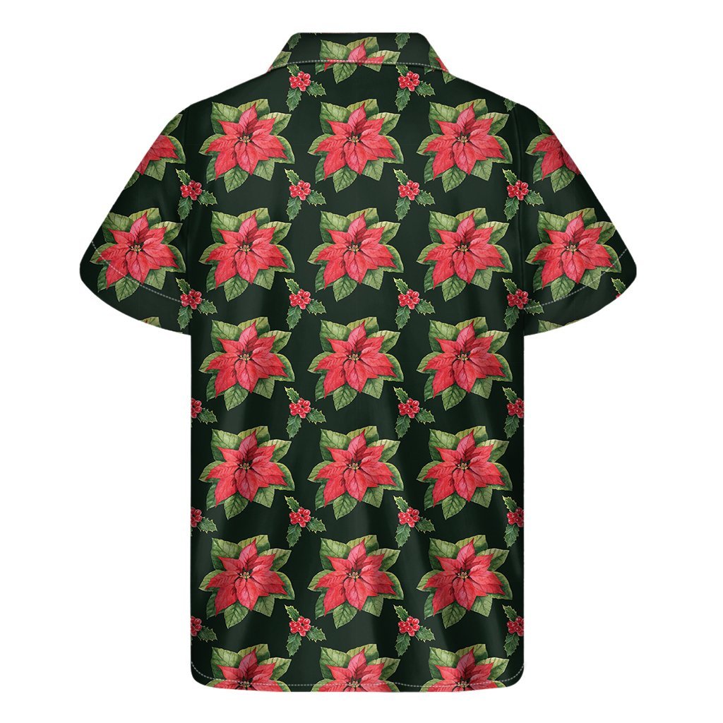 Watercolor Christmas Poinsettia Print Mens Short Sleeve Shirt Hawaiian